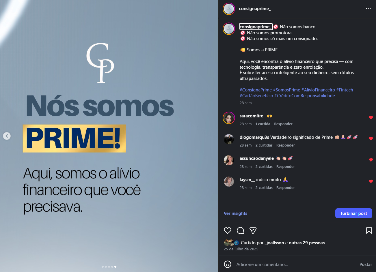 Post do Instagram ConsignaPrime